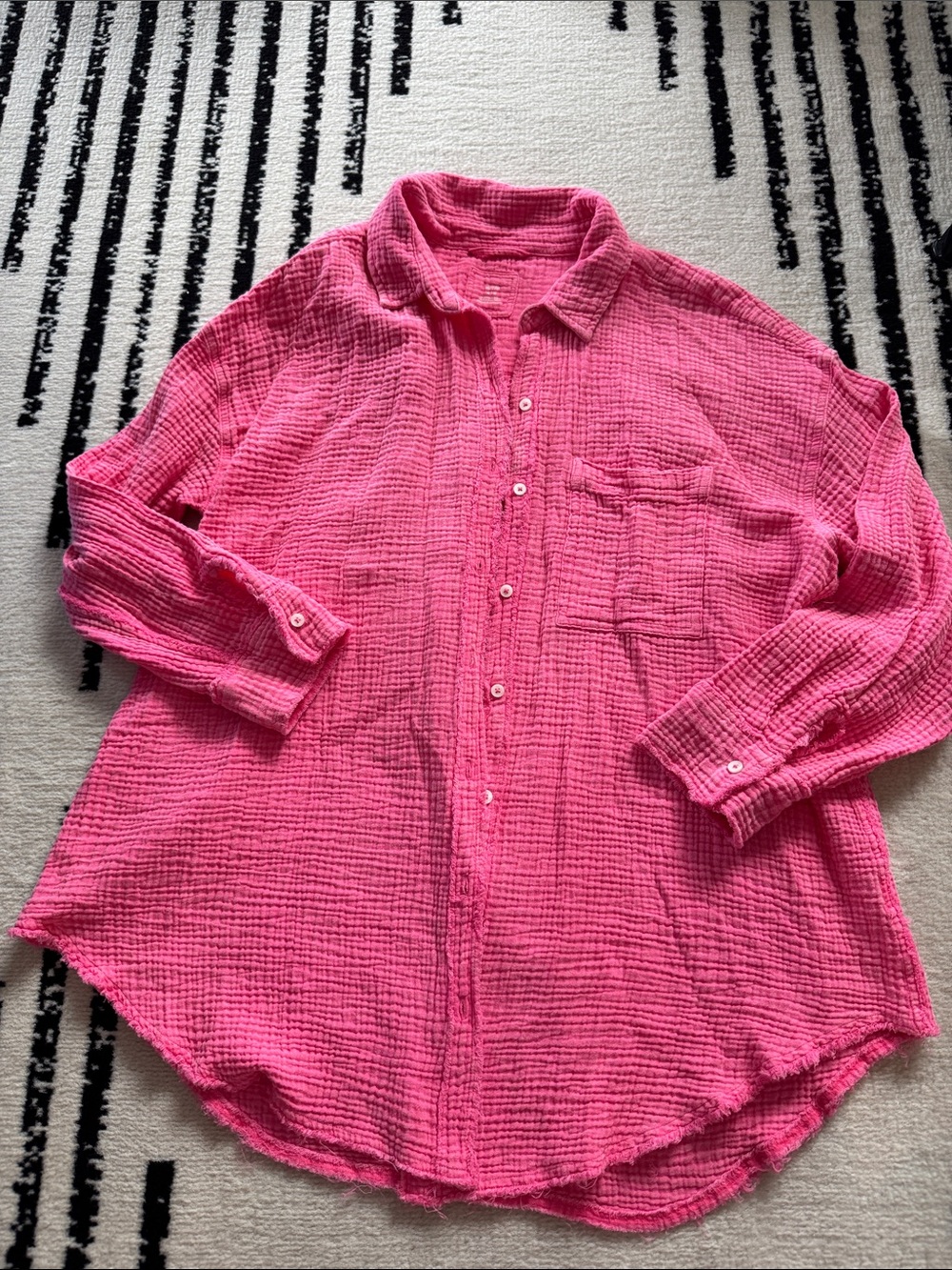 aerie Hot Pink Gauze Button-Front Shirt